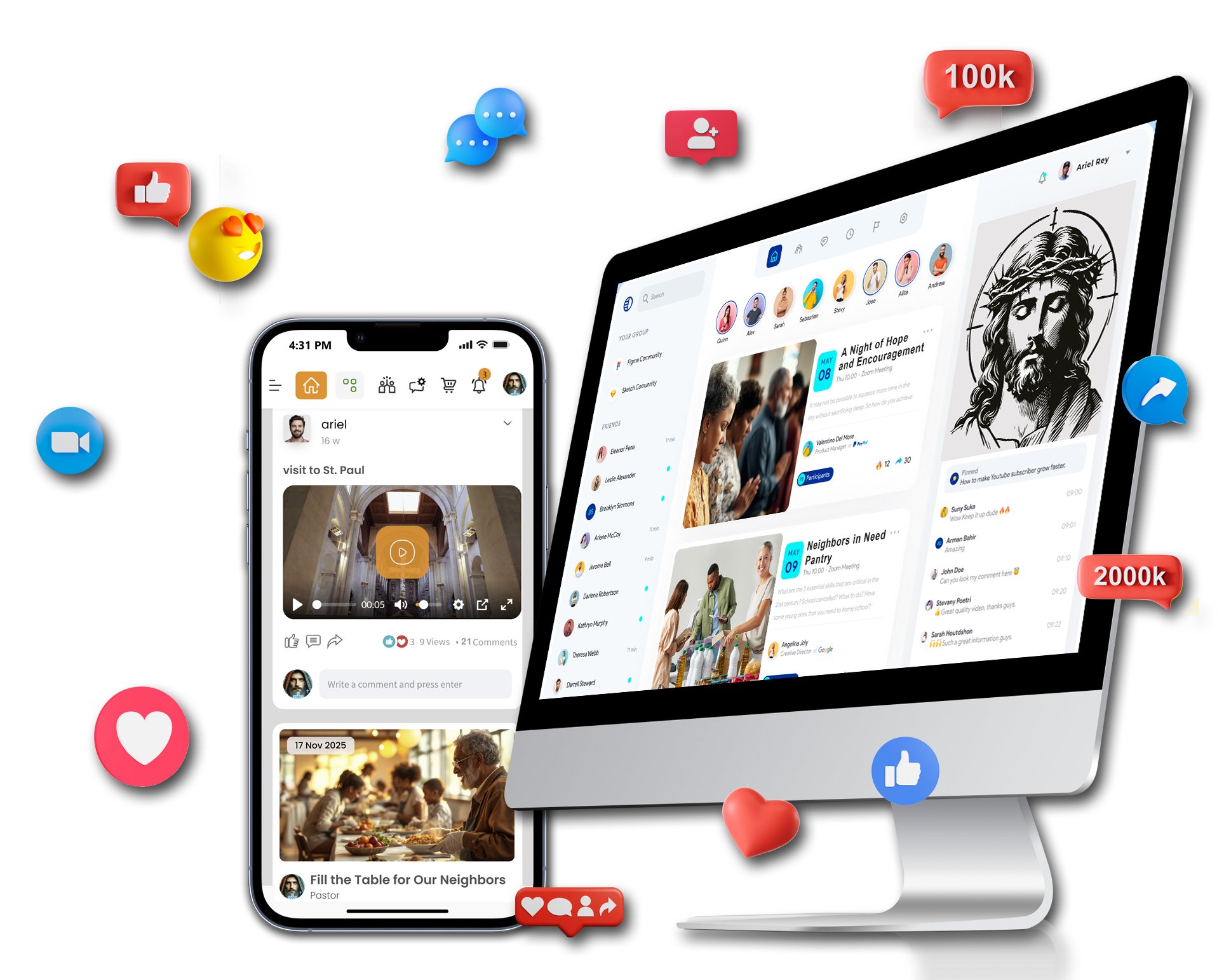 FaithSuite church home mockup on desktop and mobile
