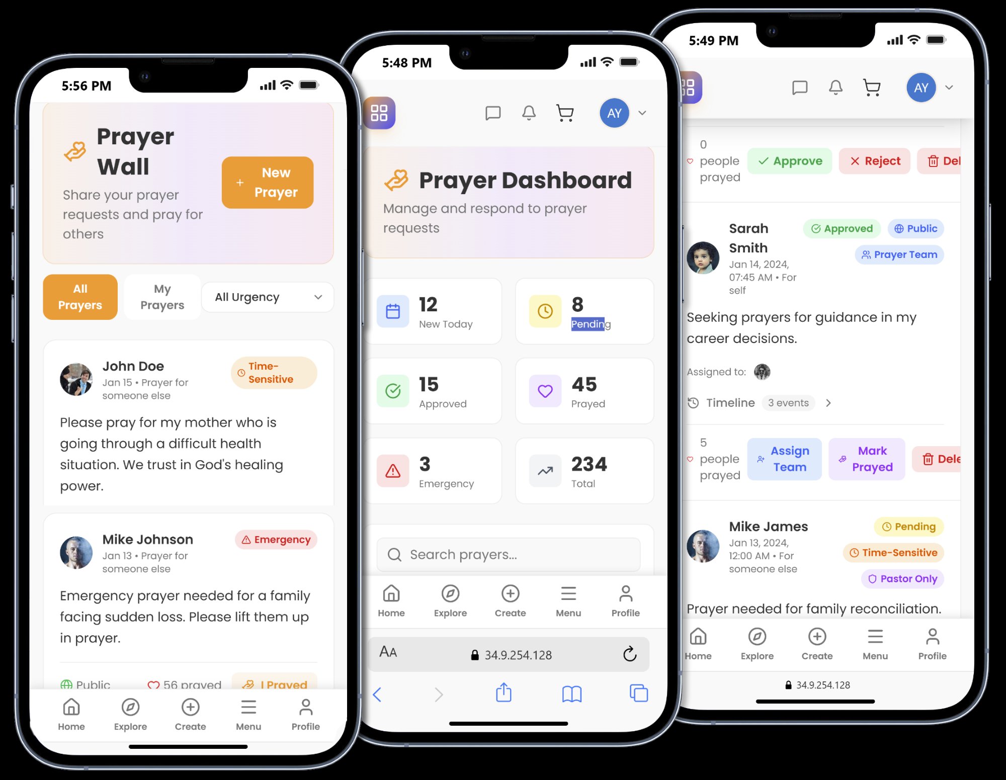 Prayer and care dashboard preview